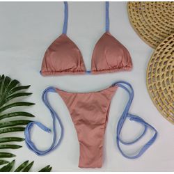 Lacinho Summer Rosê com tiras azul trilobal - CARIOKAS MODA PRAIA