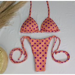 Lacinho Summer Poá Lilás com Pêssego - CARIOKAS MODA PRAIA