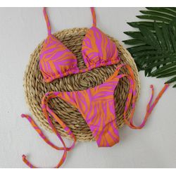 Lacinho Summer Zebra Rosa Com Laranja - CARIOKAS MODA PRAIA