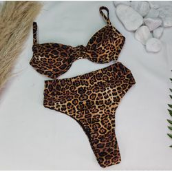 Conjunto Meia Taça + Hot Pants Onça - CARIOKAS MODA PRAIA