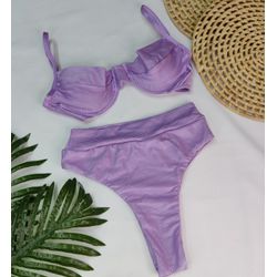 Conjunto Meia Taça + Hot Pants Lavanda Canelado - CARIOKAS MODA PRAIA