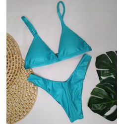 New Comfort Azul Piscina Canelado - CARIOKAS MODA PRAIA