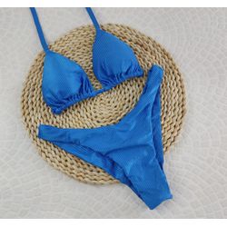 Conjunto Liz Azul Canelado - CARIOKAS MODA PRAIA