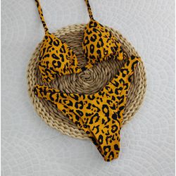 Conjunto Liz Animal Print Mostarda - CARIOKAS MODA PRAIA