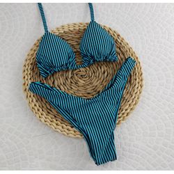Conjunto Liz Listrado Azul - CARIOKAS MODA PRAIA