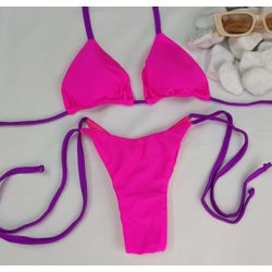 Lacinho Summer Rosa Neon Trilobol Com Tiras Roxa - CARIOKAS MODA PRAIA