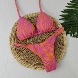 Conjunto Summer Zebra Rosa Com Laranja - CARIOKAS MODA PRAIA