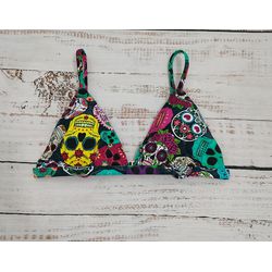 Top Triângulo Fixo Caveira Mexicana - CARIOKAS MODA PRAIA