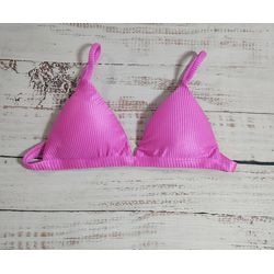 Top Triângulo Fixo Rosa Canelado - CARIOKAS MODA PRAIA