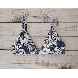 Top Triângulo Fixo Floral Azul - CARIOKAS MODA PRAIA