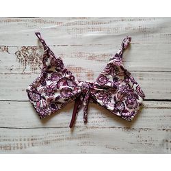 Top Laço Floral Roxo - CARIOKAS MODA PRAIA