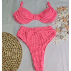 Conjunto Meia Taça + Hot Pants Mônaco Rosa Bebe - CARIOKAS MODA PRAIA