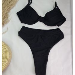 Conjunto Meia Taça + Hot Pants Lurex Preto - CARIOKAS MODA PRAIA