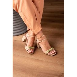 Sandália salto 7cm com laço - 122-AMÊNDOA - 