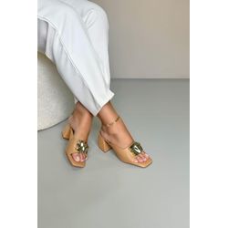 Tamanco Salto Bloco Peça Orgânica 7 cm_3327- Creme... - Karina Bertozi Calçados Femininos