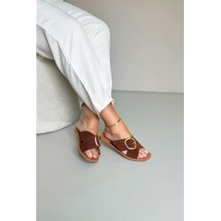 Rasteira Suede Max Fivela_3340- Marrom - 3340- Mar... - Karina Bertozi Calçados Femininos