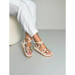 Sandália Papete Tiras Esferas( Marrom e Off)_3347-... - Karina Bertozi Calçados Femininos