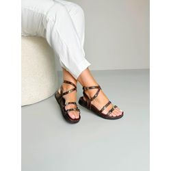 Sandália Papete Tiras Esferas( Marrom e Off)_3347-... - Karina Bertozi Calçados Femininos