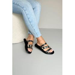 Papete Rasteira Esferas 3 Tiras_3357- Preto - 335... - Karina Bertozi Calçados Femininos