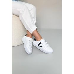 Tênis Detalhe V Mega Confortável_3464- Branco/Pret... - Karina Bertozi Calçados Femininos