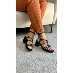 Sandália Detalhe Peça de Amarrar 7 cm_456- Preto -... - 