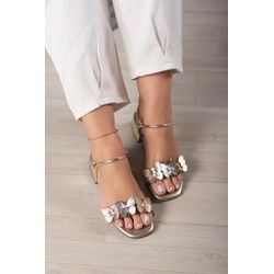 Sandália Borboletas 5 cm - 703- Ouro - 