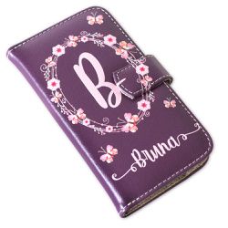 CAPA CARTEIRA COURO NOME BORBOLETAS ROXO - Cellway