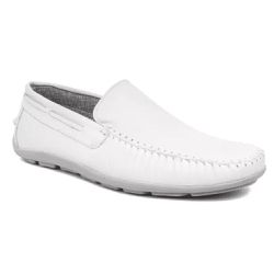 Sapato Mocassim Casual em Couro Branco - 863B Bran... - Centuria Calçados