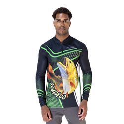 CAMISA DE PESCA MASCULINA C.F BRASIL VERDE DOURADO... - CFBRASIL