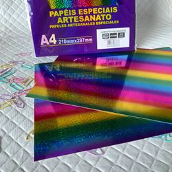 Papel Lamicote Holográfico arco iris A4 250G OFF 1... - CHAMMA FESTA