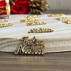 Aplique ABS Dourado Feliz Natal - 3cm - 10 Unidade... - CHAMMA FESTA