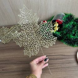 Galho Enfeite de Natal Dourado Glitter 26cm N09480... - CHAMMA FESTA