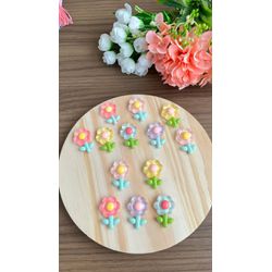 APLIQUE RESINA FLOR 3D C/FOLHAS 3,5CM 10UN SORT. -... - CHAMMA FESTA