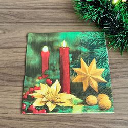 GUARDANAPO NATALINO 33X33CM 20UN VERDE COM VELAS -... - CHAMMA FESTA