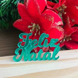 APLIQUE ESPELHADO 5,5CM FELIZ NATAL VERDE 5UN - 25... - CHAMMA FESTA