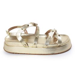 Papete Feminina Sola Alta Tiras Trançadas Dourado ... - CHARELLI