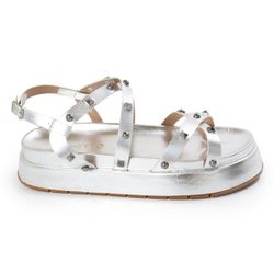 Papete Feminina Sola Alta Tiras Trançadas Prata - ... - CHARELLI