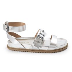 Sandália Papete Feminina Sofia Sola Baixa Prata - ... - CHARELLI