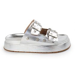 Papete Feminina Fivelas Camila Sola Alta Prata - A... - CHARELLI