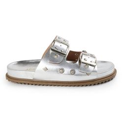 Papete Feminina Fivelas Camila Sola Baixa Prata - ... - CHARELLI
