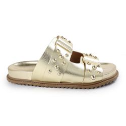 Sandália Papete Feminina Aurora Sola Baixa Dourado... - CHARELLI