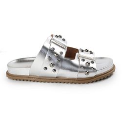 Sandália Papete Feminina Aurora Sola Baixa Prata -... - CHARELLI