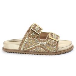 Sandália Feminina com Pedraria e Brilhos Dourado -... - CHARELLI