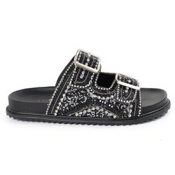 Sandália Feminina com Pedraria e Brilhos Preto - P... - CHARELLI