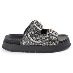 Sandália Feminina Sola Alta com Pedraria Preto - A... - CHARELLI