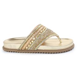 Rasteirinha Feminina com Pedraria e Brilho Dourado... - CHARELLI