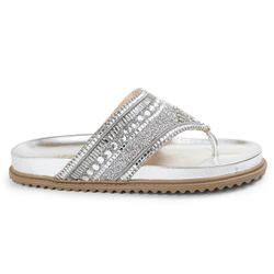 Rasteirinha Feminina com Pedraria e Brilho Prata -... - CHARELLI