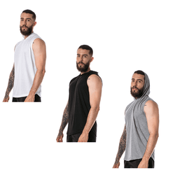 Kit Masculino 3 Regatas com Capuz Oversized Treino... - CHIELLA