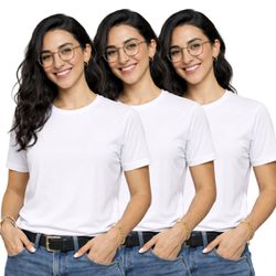 Kit 3 Camisetas Básicas Feminina Branca - KIT3-CA... - CHIELLA