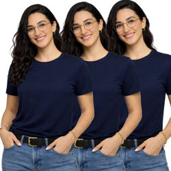 Kit 3 Camisetas Básicas Feminina Azul Marinho - KI... - CHIELLA
